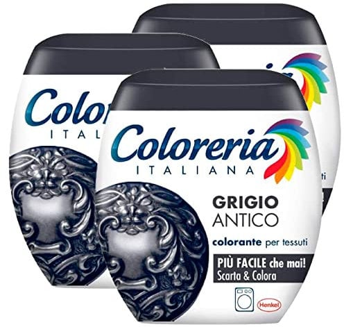 Tinte italiano para tejidos en lavadora, color gris antiguo, fórmula todo en uno, 3 paquetes monodosis de 350 g