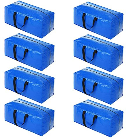 YZK Umzugstaschen Groß 8 Stück mit Rucksackgurten und Reißverschlüssen, Aufbewahrungstasche für Bettdecken Kleidung, Moving Bags für Umzug, Reisen, Camping, Gartengeräte (Blau)