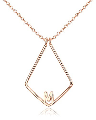 Clearine Porta Anelli Collana S925 Argento Lettera M Geometrica Rosa Oro Matrimonio/Ingegneria/Compleanno/Valentine's Day/Natale/Madre Regalo di Gioielli per Donne