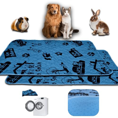 NEO SOLVO Lot de 2 Tapis 60cm x 90cm - Absorbant Imperméable Anti Dérapant - pour Chien, Lapin, Cochon d'Inde, Chat - sous la Gamelle - Apprentissage de la Propreté - Devant la Litière - Fond de Cage