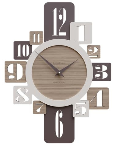 CalleaDesign - Onyx Wanduhr mit arabischen Ziffern, schmales rechteckiges Format und Höhe 34,7 x 46 cm, Version aus Canaletto Nussbaum, Schokolade und Leinen.