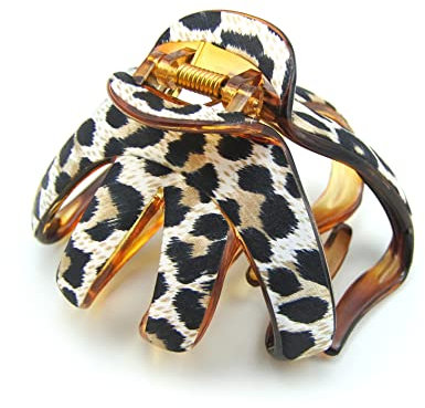 Meilliwish Edel Wunderschönen Groß Large Elegant Temperament Frauen Pferdeschwanzhalter Haarklammer 1 Stück(D104)(Leopard)