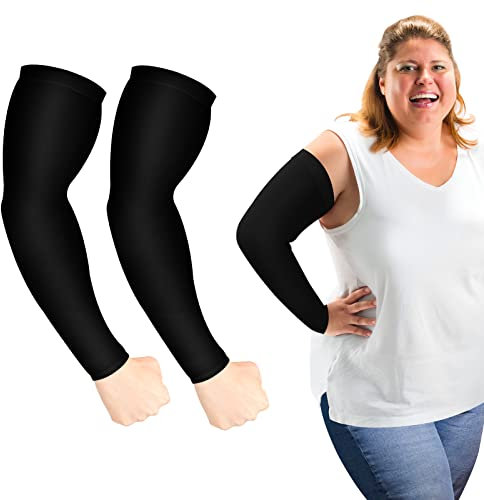 ioutdoor Arm Ärmel Plus Größe, UV-Sonnenschutz Arm Sleeves UPF 50+ Kühlung Eis Seide Oversized Arm Kompression Ärmel Abdeckungen Tattoo Cover für Damen XXL Herren XL Plus Size (Schwarz (1 Paar))
