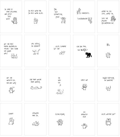 Edition Seidel Set 20 Postkarten lustige Katzen mit Sprüchen - Karten mit Spruch - Liebe Freundschaft Leben Motivation Geburtstagskarten lustig Postkarte Karte SW05