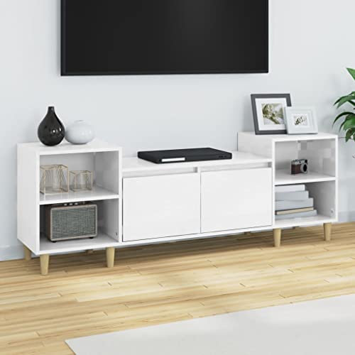 FIRBNUS Mueble para TV Blanco Brillo 160x35x55 cm Muebles De Salon Modernos Mueble Television Mueble TV Madera Mueble TV Industrial contrachapada 6 Compartimentos Mueble TV Salon