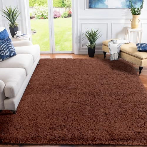XSIVOD hochflor Wohnzimmer Teppich, Schlafzimmer Bettvorleger, Moderner zottelig flauschig weich Teppiche für Kinderzimmer Anti-Rutsch Unterseite waschbarer, 200x230 cm, Braun