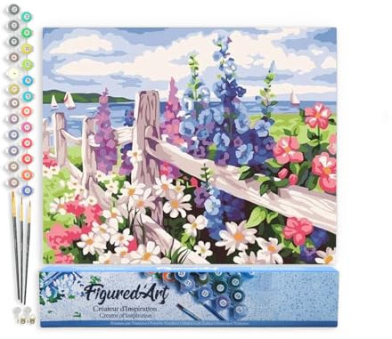 Figured'Art Peinture par Numéro Adulte Haie de Fleurs - Activité Manuelle Kit de Loisir Créatif DIY Numéro d'Art Complet - 40x50cm sans châssis en bois