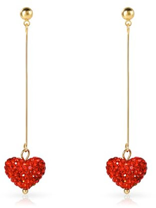 Boucles d'Oreilles Coeur Rouge, Doux Amour Boucles d'Oreilles Saint Valentin pour Femme Petite Amie Strass Romantique Boucles d'Oreilles Pendantes pour Anniversaire Noël Bijoux Cadeaux