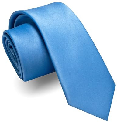 JEMYGINS Corbata estrecha para hombre, color liso 6 cm, azul celeste, M