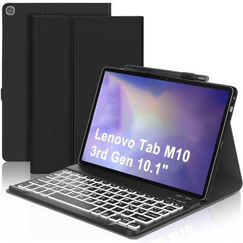 WINCHKING Tastiera con Custodia per Lenovo Tab M10 3rd Gen 10.1, 7 generi di retroilluminazione, Tastiera Italiano Slim Bluetooth Rimovibile per Lenovo Tab M10 3rd Gen TB-328FU/TB-328XU, Nero
