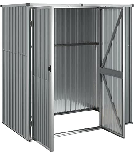 Gecheer Geräteschuppen Gartenhaus Schuppen Gerätehaus Lagerschuppen Gartenschrank Garten Grau 161x89x161 cm Verzinkter Stahl