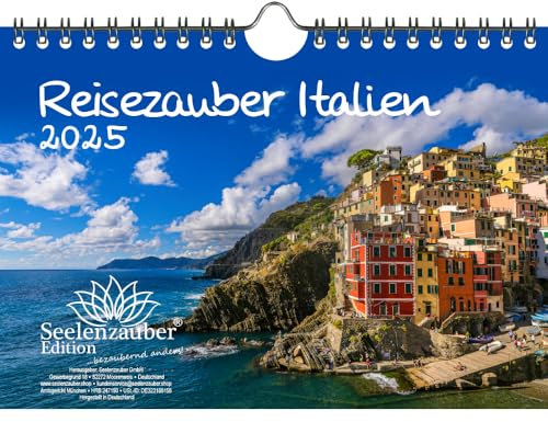 Reisezauber Italien DIN A5 Wandkalender für 2025 Rom Italien Venedig Urlaub Stand Meer - Set-Inhalt: 1x Kalender, 1x Weihnachtskarte (insgesamt 2 Teile)