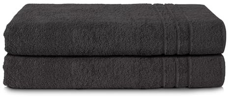 Komfortec 2er Saunatuch Set 80x200 cm aus 100% Baumwolle, XXL-Saunatücher, Sauna Handtuch, Weich, Groß, Frottee, Schnelltrocknend, Schwarz