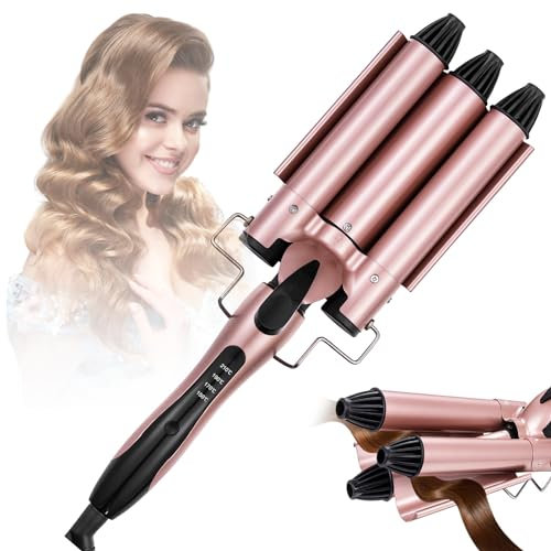 HyAdierTech Rizador de pelo, Pinzas Rizadoras 3 Barriles, Rizador Pelo Profesional con 150℃-210℃ temperatura ajustable, Calentamiento Rápidopara Rizar y Ondas un Efecto Ondulado, 25mm