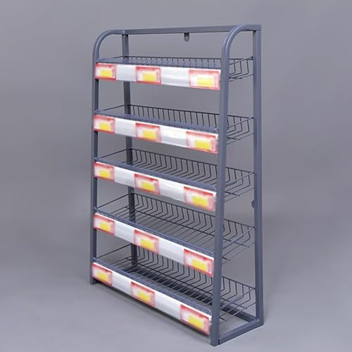 Supermarket Shelf Label Holder Standing, Narrow Metal Shelf Gumball Holder, Chewing Gum Shop Display Stand Shelf, Snack Display Rack With Label (Color : Gray1, Size : W45cm(18in))