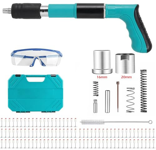 Pistolet à ongles avec clous ronds, mini pistolet à ongles manuel pour acier et béton, silencieux portable, en acier, pour mur en ciment, maison (vert B)