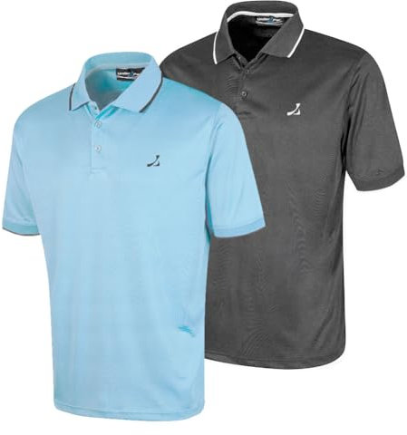 Under Par 2 Pack Men's Golf Polo Shirt in Waffle Knit with Stretch, Moisture Wicking and UV protection, Charcoal & Sky, L