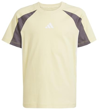 adidas Unisex Kinder Seasonal Essentials Colorblock T-Shirt, Powder Yellow/Grey strata/White, 13-14 Years