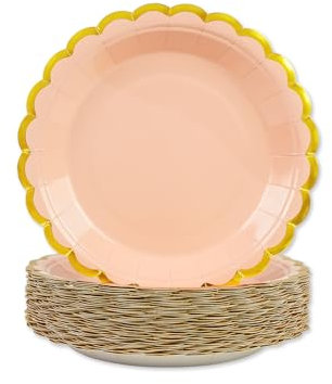 50 Pièces Assiette Jetable Festonnées 18cm, Rose Assiettes en Carton Vaisselle Jetable Anniversaire pour Barbecue Anniversaire Fête Douche de bébé Mariages (Or Rose, 18cm)