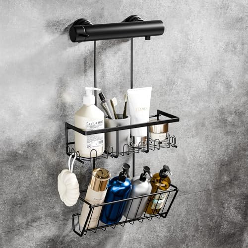 HouseUp Duschablage zum hängen Duschregal Ohne Bohren - Schwarz Shampoo Halterung für Dusche Duschkorb Badezimmer Organizer, Dusche Halterung Shower Shelf Edelstahl