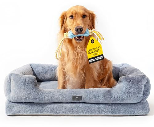 CosyK9 Orthopädisches Hundebett, 99 x 68 x 23,8 cm - Hundebett Grosse Hunde mit Rutschfester Unterseite - Waschbarer Hundekorb mit Hundespielknochen