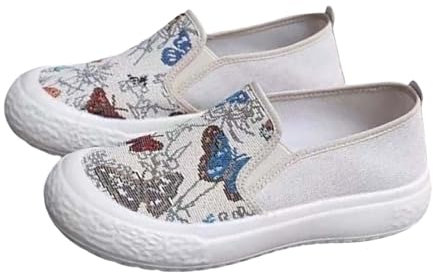 Ballerinas Damen Mit Absatz Ballerinas Mit Absatz Damen Stoffschuhe Mesh Atmungsaktiv Slip On Flacher Mund Weiche Sohle Orthopädische Fliegende Gewebte Ballerina Damen 41 Schuhe Damen (White, 42)