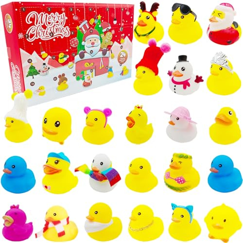 Tayuvira Enten Adventskalender 2025,24 Tage Gummiente Spielzeug adventskalender 2025,Gummienten Badespielzeug Baby Adventskalender,Rubber Duck Christmas Countdown Kalender für Kinder