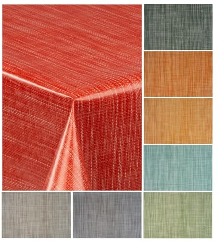 laro Wachstuch-Tischdecke Wachstischdecke Gartentischdecke Leinenoptik, Muster:Leinenoptik Rot Orange, Größe:140x400