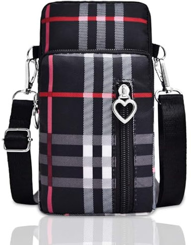 Narunii Pochette Portable Bandoulière Femme,Petit Sacoche Telephone Portable Femmes,Petit Portefeuille Sac Bandoulière Téléphone Crossbody Sacoche (Grille Noir)