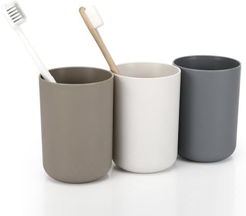 Lot de 3 Gobelet Salle de Bain, Farerkass Gobelet Brosse à Dent, Porte Brosse à Dents, 300 ML Tasse à Brosse à Dents Simple pour la Maison pour Enfants Adultes (Blanc, Gris, Marron)