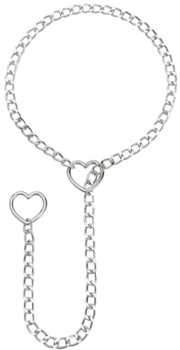 Link Chains Necklace for Men Women, 1 Piece Clavicle Choker with Heart Pendant Charms, Gothic Punk Jewelry, Cricle Chain Choker Necklace for Women Men, Adjustable, Silver