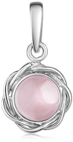 MATERIA Edelstein Halskette Damen 925 Silber - Rosenquarz Anhänger mit Kette KA-59-Rosenquarz_K142