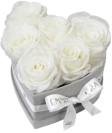 EG EMMIE GRAY Classic Infinity Rosebox | Heart | S | Gray – 7 ± 1 Infinity Rosen mit langjähriger Haltbarkeit, echte Rosen die bis zu 3 Jahre blühen, konservierte Rosen (Pure White)