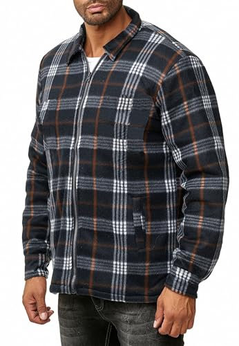EGOMAXX Camicia in Pile da Uomo Giacca da Boscaiolo Giacca a Quadri Blouson Giacca da Lavoro a Scacchi, Colore:Blu Scuro, Dimensione Giacca:L
