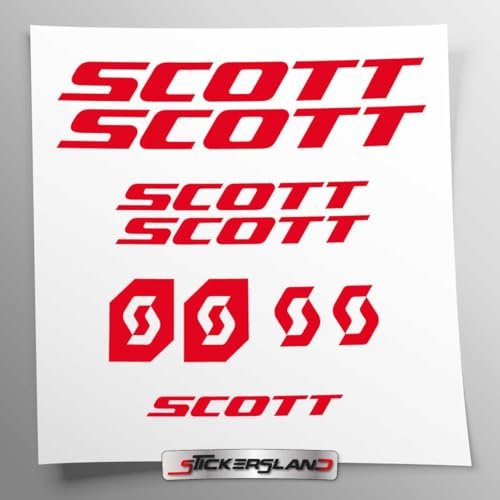 Stickersland® Aufkleber-Set kompatibel mit Rahmen MTB Mountainbike und Helm | Decals Aufkleber für Fahrrad Schriftzug Logos | Stickersland® – Scot (rot glänzend)