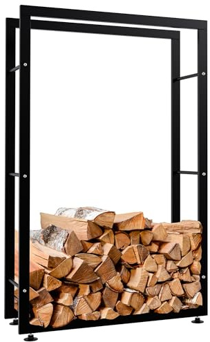 DELUKE® Kaminholzregal innen Metall SATLO - für Feuerholz | Brennholzregal innen Kaminholzständer Kaminholzhalter Feuerholzregal Innen| Schwarz, 25x80x125cm