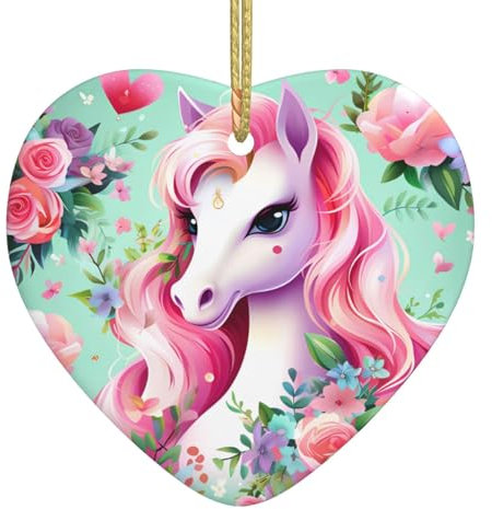 YYHHAOFA Weihnachtsanhänger aus Keramik für Feiertagsparty-Dekorationen und Geschenke, rosa Einhorn-Muster