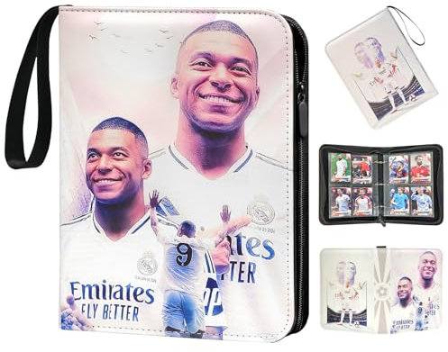 Oirigaga Fußball Karten Sammelalbum, Fussball Sammelkarten Album Ordner mit Reißverschluss Tragegriff 4 Taschen 50 Hüllen, 400 Karten Sammelmappe Sammelheft Sammelbuch, Sport Karten Heft Buch Mappe