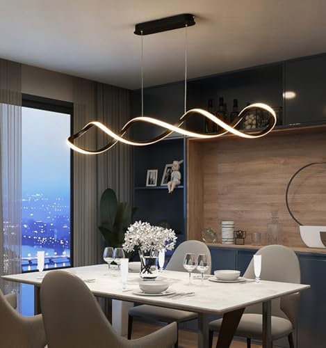LED Pendant Lamp Dining Room, Linear Pendant Lamp Dimmable Dining Room Lamp with Remote Control, for Kitchen Dining Table Lamp Living Room Office Dining Corner Pendant Lamp (Black, 80cm)