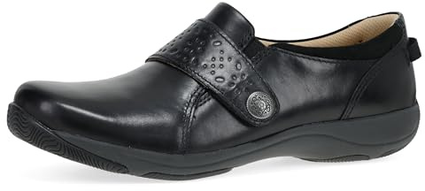 Dansko Sallie Women's Comfort Shoe - Padded Leather Upper, Adjustable Hook and Loop Vamp, Comfort Foam Footbed with Arch Support, Slip Resistant Outsole Black 7.5-8 Wide US