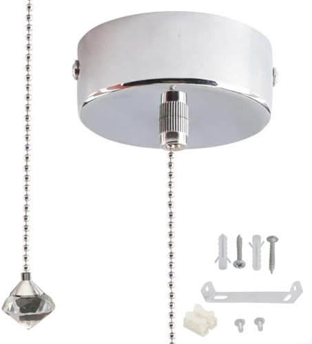 HOHOVYVY Zugschnur Für Lichtschalter Anhänger Badezimmer Zugschnur Schalter 100 CM Schnur Zum Ziehen(Chrome)