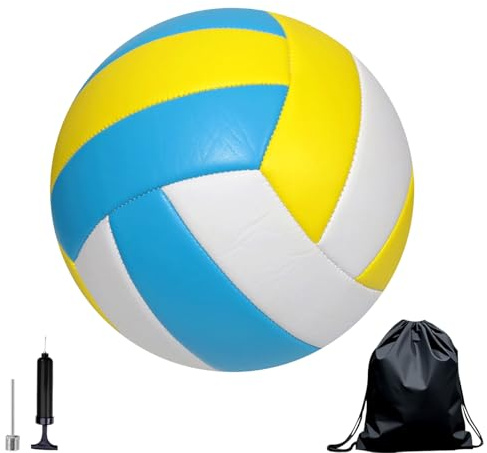 Aipwerer Sports Volleyball,Beachvolleyball,Volleyball Ball,Ballpumpe und Aufbewahrungstasche,Wasserfester Volley Ball Soft Touchfür Training Beach Outdoor Indoor Spiel (Gelb-Blau, Größe 5)