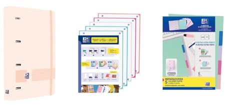 Oxford, Pack Archivador Live & Go A4+ 4 Anillas, Plástico Polyfoam, Incluye 2 Recambios con 5 Bandas Color Cuadrícula 5x5 y Separadores de Plástico, Color Rosa Pastel