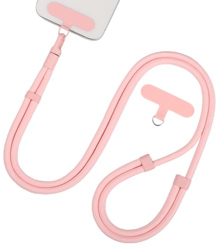 Segus Handykette zum Umhängen, 1 Stück 7mm Handykette Universal, mit 2 Stück Universelles Pad, Phone Lanyard mit Robuste Haken, Verstellbar und Abnehmbar, für alle Smartphones (Hellrosa)