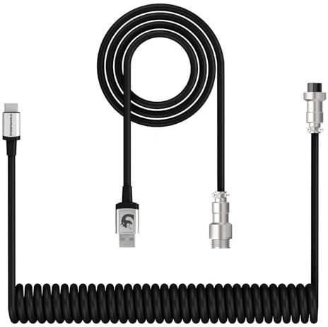 XINMENG X MAMBASNAKE C01 Cable de Teclado en Espiral, Línea HyperSpeed Tipo C con Tasa de Retorno de 8KHz Para Teclados de Juegos, Cable USB-C de TPU con Aviación Metálica, para PC/Teléfono - Negro