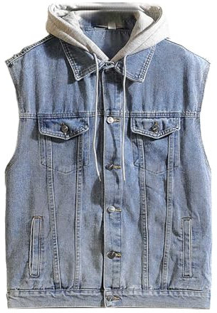 Gilet in Jeans da Uomo, Giacca Denim Senza Maniche, Gilet in Denim di Moda Maschile Motociclista con Cerniera Maschile Jean Fertilizzante Plus Size Gilet Uomo Cotone Leggero per Il Tempo Libero