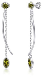PHNIBIRD 925 Sterling Silber Peridot Ohrringe Lang Hängend Geburtsstein Ohrringe Elegante Ohrhänger Schmuck Geschenk für Frauen Freundin Mama Mädchen