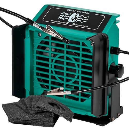 YIHUA 948DQ-I Solder Fume Extractor Fan, Adjustable Angle Portable Solder Smoke Extractor Fan Odor Remover with 6 Extra Filters & 2 Helping Hands for Soldering Fume Smoke Dust Extractor