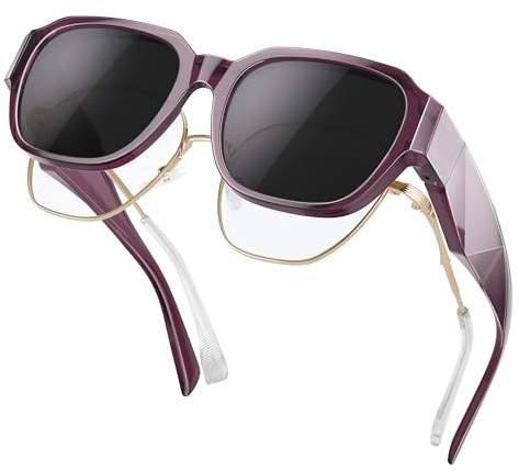 überzieh sonnenbrille damen Polarisiert,sonnenbrille über normale brille für Herren Damen mit UV400,Übergroß Überbrille für Brillenträger,Ultra Leicht Fahren Angeln-Violett