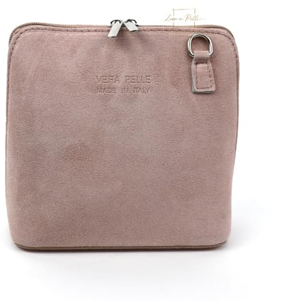 Lusso in pelle Small Genuine Italian Suede Leather Handbag with Detachable Straps - Handmade Suede Crossbody Bag - Elegant Women's Handbag (Dusty Pink)